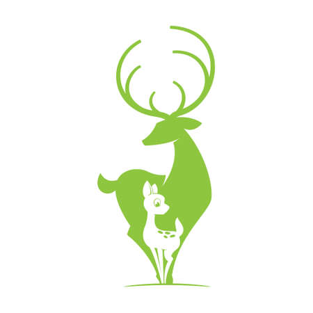 Deer with bambi silhouette logo. Vector object. Flat vintage design template elements for your application or corporate identity.のイラスト素材