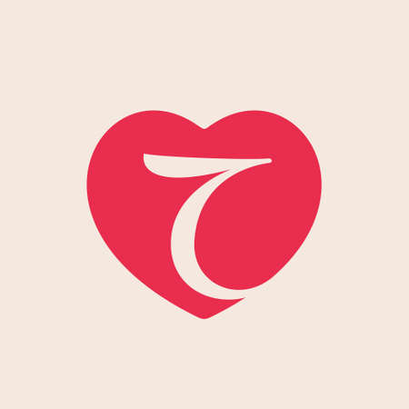 T letter inside heart for st. Valentine's day design. Vector design template elements for your...