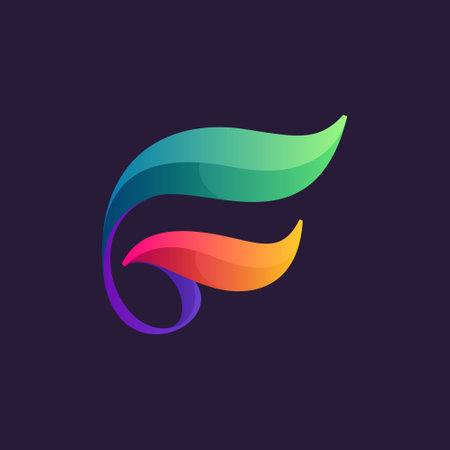 Vibrant calligraphy F letter  with colorful gradients. Vector classic typeface for expressive labels, casino headlines, theater posters, futuristic identity etc.のイラスト素材