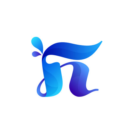 Clean blue H letter  with water splash and drops. Vector icon perfect for ecology labels, pool emblem, spa posters and clean identity, etc.のイラスト素材