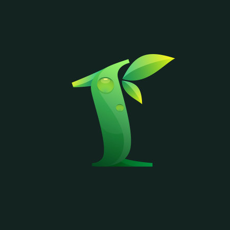 Number one ecology  with green leaves and dew drops. Vector icon perfect for agriculture labels, eco friendly food emblem, landscape posters and garden identity, etc.のイラスト素材