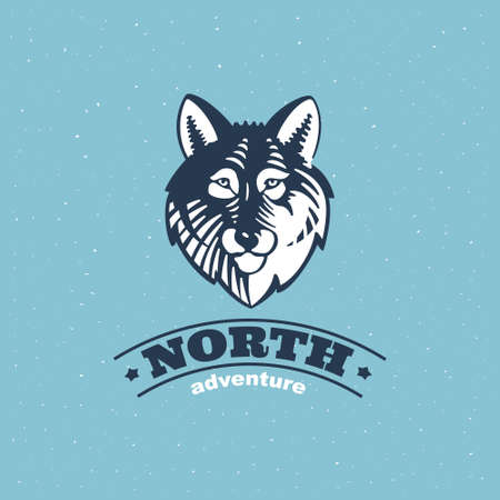 Husky or wolf head emblem in classic elegance engraving style. Vector drawing for your adventure corporate identity, vintage north illustration, sport team  , and etc.のイラスト素材