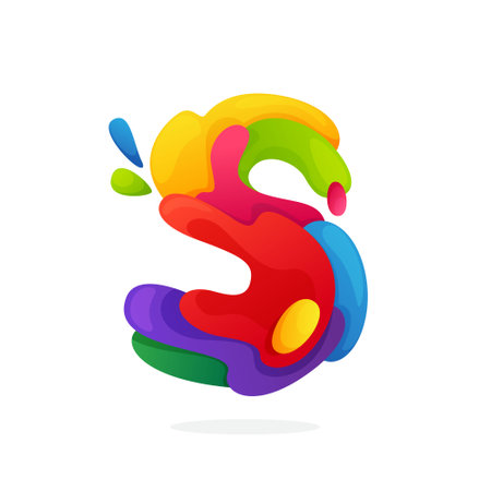 S letter logo with colorful juice splashes. Font style, vector design template elements for your funny icon, juicy poster or vivid corporate identity.のイラスト素材