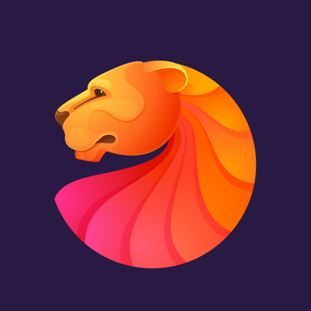 Lion head volume vector logo. Animal design template elements for your corporate identity or sport team branding.のイラスト素材