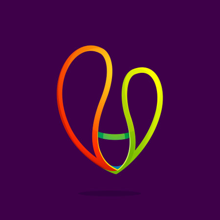 V letter logo formed by glowing neon line. Font style, vector design template elements for your application or corporate identity.のイラスト素材