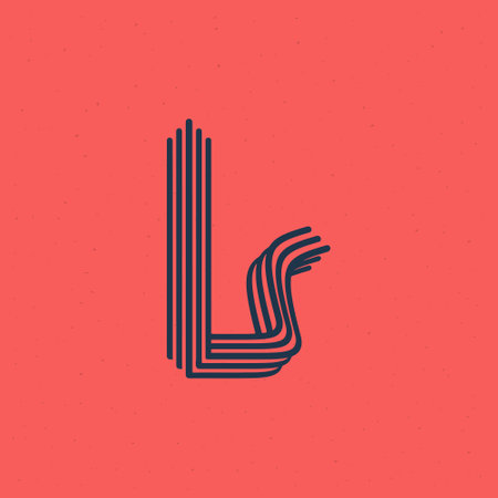 L letter logo made of five parallel lines with noise texture. Impossible shape style. Vector vintage font for boutique labels, chic headlines, jewelry posters, wedding cards etc.のイラスト素材