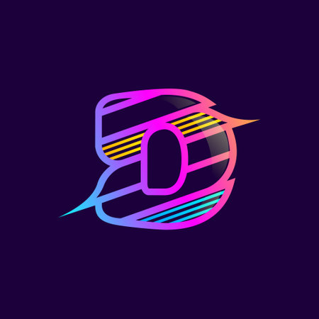 D letter logo with diagonal multicolor lines. This font is perfect for an audio technology, advertising of a tech company, DJs posters, speed music identity, etc.のイラスト素材