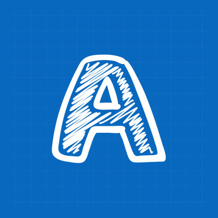 Letter A logo on blueprint paper background. Perfect font for sketch design, infographic print, technology card and doodle concepts, etc.のイラスト素材