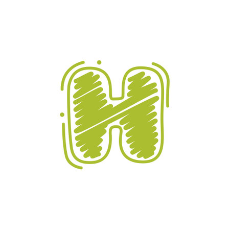 H letter logo in childish wax crayons scribbles style. Bright colorful font for cute kids identity, funny craft package, vibrant poster, etc.のイラスト素材