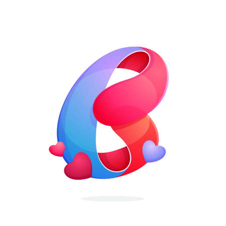 B letter logo with red with hearts. Joy font for marriage labels, t-shirt prints, glamor banners,...