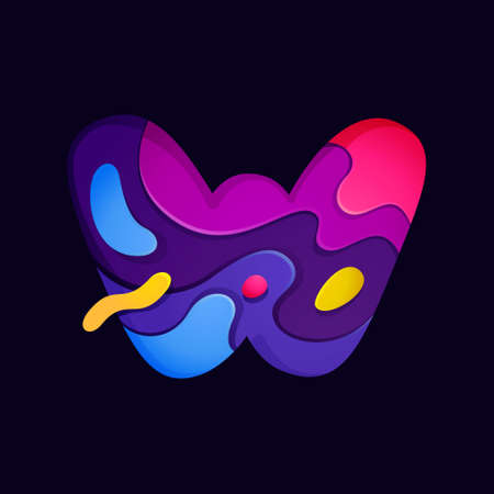 Paper cut letter W multicolor logo. Origami carving style icon perfect for science labels, software emblem, technology posters and trendy identity, etc.のイラスト素材