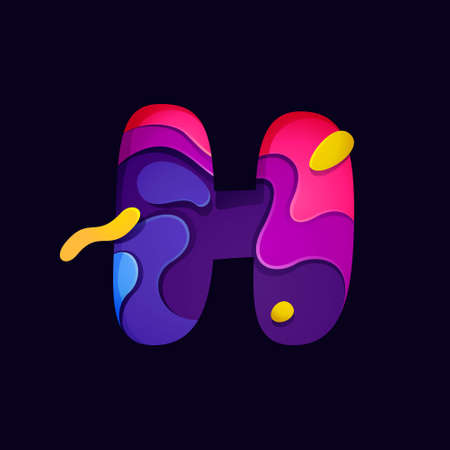 Paper cut letter H multicolor logo. Origami carving style icon perfect for science labels, software emblem, technology posters and trendy identity, etc.のイラスト素材