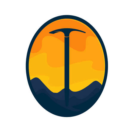 Logo with mountains and ax. Vintage mountaineering expeditions logos, badges, emblems and design elements.のイラスト素材