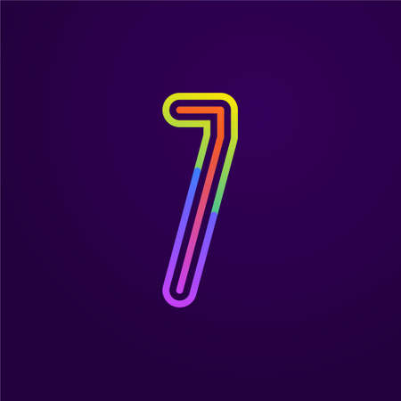 Neon light number four seven logo. Colored tube font for events posters, lacing emblem, nightlife banner and futuristic identity. Typography design.のイラスト素材