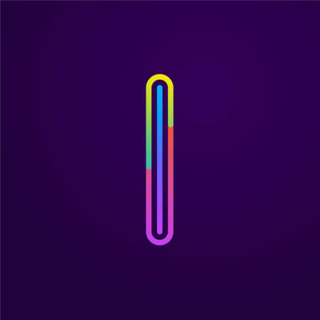 Neon light I letter line logo. Colored tube font for events posters, lacing emblem, nightlife banner and futuristic identity. Typography design.のイラスト素材