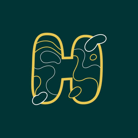 Landscape H letter logo with geology line pattern. Modern font for adventure labels, mountain travel emblem, ecology posters and outdoor sport identity, etc.のイラスト素材