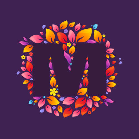 M letter logo in a circle of flames. Fire font style, vector design template elements for your ecology application or corporate identity.のイラスト素材