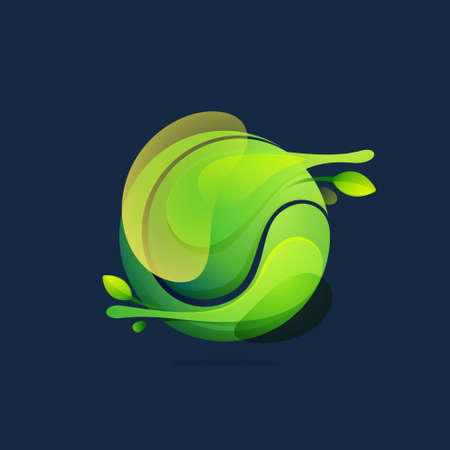 Ecology sphere logo made of twisted green leaves. Vector design template elements for vegan emblem, watercolor identity, creative t-shirts, organic merchandise.のイラスト素材