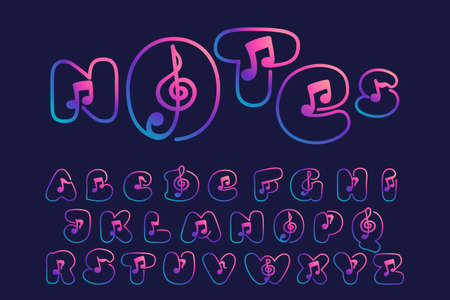 Alphabet with musical notes. Vector line icon for Audio company, Sound media magazine, Singer and DJ poster.のイラスト素材