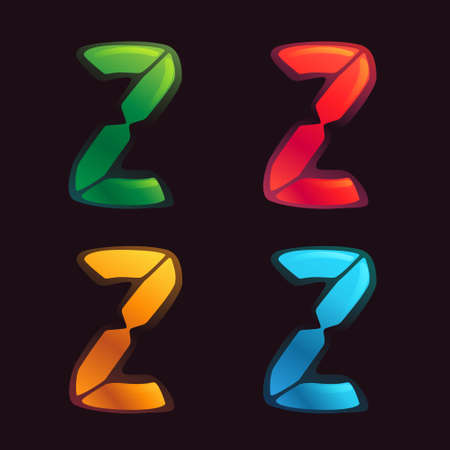 Z letter logo in alarm clock style. Digital font in four color schemes for futuristic company identity, nightlife magazine, expressive posters.のイラスト素材