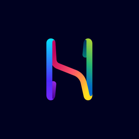 H letter logo made of multicolor gradient neon line. Vector bright icon for multimedia labels, nightlife headlines, cinema posters, casino advertisement etc.のイラスト素材