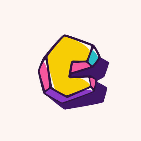 Letter C logo in cubic children style based on impossible isometric shapes. Perfect for kids labels, illusion branding, cute birthday posters etc.のイラスト素材