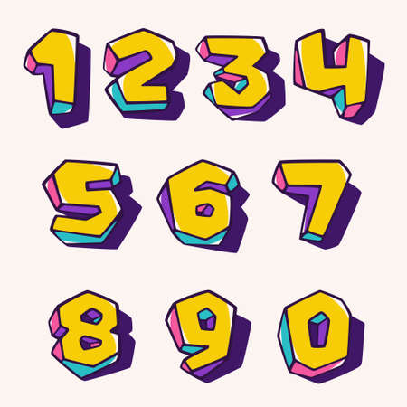 Numbers set in cubic children style based on impossible isometric shapes. Perfect for kids labels, illusion branding, cute birthday posters etc.のイラスト素材