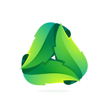 Ecology triangle logo made of twisted green leaves. Perfect for your organic emblem, go green identity, creative t-shirts, zero waste merchandise.のイラスト素材