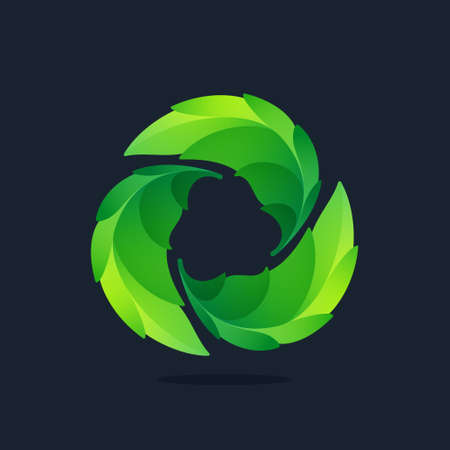 Ecology triangle logo made of twisted green leaves. Perfect for your organic emblem, go green identity, creative t-shirts, zero waste merchandise.のイラスト素材