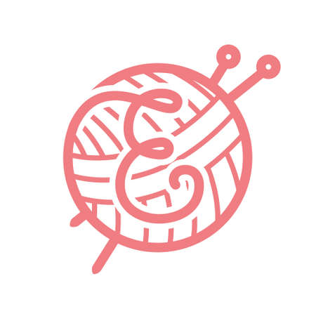 E letter with a skein of yarn and knitting needles. Vintage font style, vector design template elements for your yarn shop or needlework identity.のイラスト素材