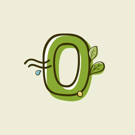 Eco style number zero  hand-drawn with a marker with paint shift effect. Vector cartoon typeface for children's zero waste collages, nature protection company, spring posters, etc.のイラスト素材