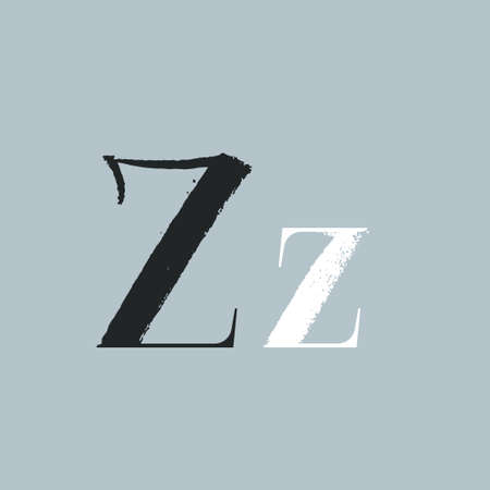 Letter Z with dry brush stroke and serif. Vintage font with rough edges decoration elements. Perfect...