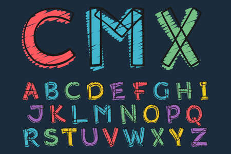 Alphabet hand-drawn with felt-tip and marker strokes. Perfect to use in any comic strip pages, preschool posters, cute identity, etc.のイラスト素材