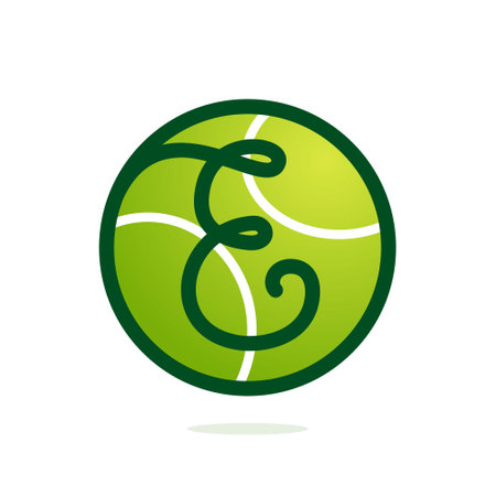 E letter with tennis ball. Font style, vector design template elements for your sport team or speed corporate identity.のイラスト素材