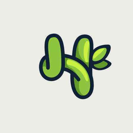 Bold twisted eco-friendly number four logo, hand-drawn by a marker. Green vector font is perfect for your Botanics project, zero waste infographic, or nature's style poster.のイラスト素材