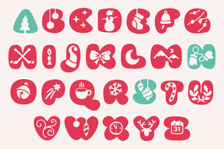 Alphabet for Christmas and 2022 New Year design. Perfect for your family gifts package, greeting cards to your colleagues, and t-shirts prints.のイラスト素材