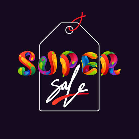 Super Sale lettering on tag background for your Black Friday poster, flyers, and other advertising.のイラスト素材