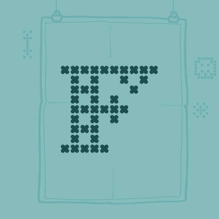 F logo letter is made of thick round knits. Flat style lettering with a set of bonus icons. Perfect for the 2022 New Year, Ugly Sweater Party, Christmas souvenirs design like a poster.のイラスト素材