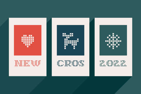 New cros 2022 lettering is made of thick round knits. Flat style sign with a set of bonus icons....
