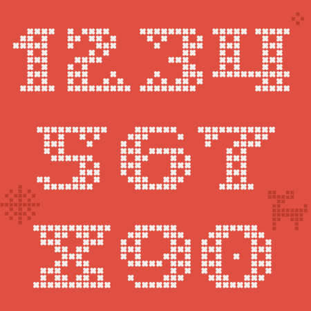 Numbers set is made of thick round knits. Flat style lettering with bonus icons. Perfect for the 2022 New Year, Christmas souvenirs and Ugly Sweater Party design.のイラスト素材