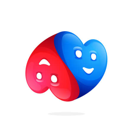 Dating app, love, heart vector symbol. Two smiling faces made of hearts. Valentine's day red and blueのイラスト素材