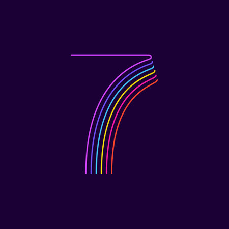 Neon light number seven symbol. Six thin lines colored font. Perfect for line  , events posters,...