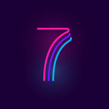 Number seven is made of three neon lines. Vector font with glowing effect. Perfect for casino identity, vivid emblem, sale banner, and futuristic posters.のイラスト素材
