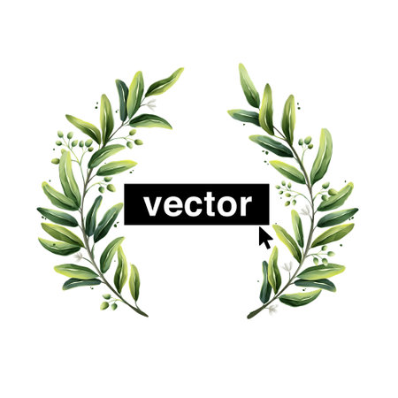 Vector olive wreath watercolor style illustration. Set of mediterranean berries, green leaves, flowers, buds, and branches. Botanical collection isolated on white background.の写真素材