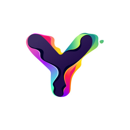 Y letter  with hologram glitch. Multicolor gradient sign with color shift and illusion effect. Vector font perfect for your vibrant nightlife labels, video game screens, colorful identity.のイラスト素材