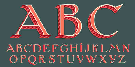 Alphabet in classic three-dimensional shadow style. Perfect for creating classical college or sports printing, retro design, clothing embroidery, unique packaging, vintage header, luxury identityのイラスト素材