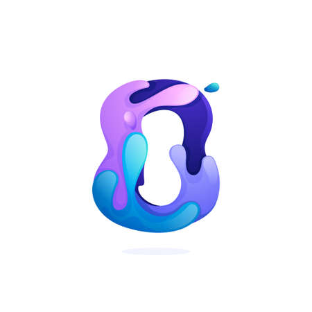 Number eight logo with water waves and drops. Pure blue gradient font style. Vector icon for your ecology application, waste recycling identity, spa posters or mineral water branding.のイラスト素材