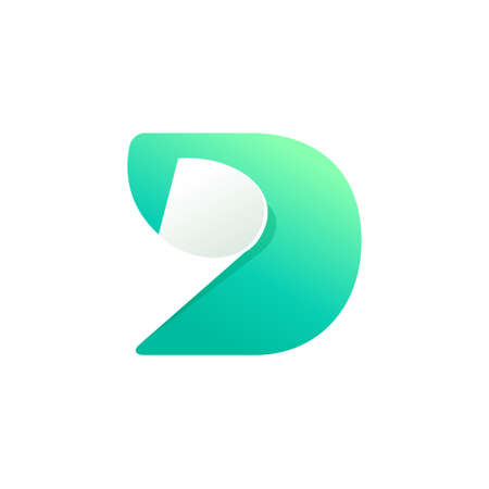 D letter logo with curled corner. Negative space style icon. Colorful gradient note paper. Modern clean vector origami font for your stickers, crypto app, nft identity, and tags.のイラスト素材