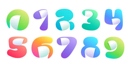 Numbers set made of letters with curled corner. Negative space style icons. Colorful gradient note paper. Modern clean vector origami font for your stickers, crypto app, nft identity, and tags.のイラスト素材