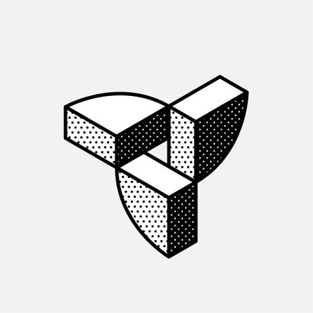 Impossible sector vector shape. optical illusion sign. Retro 3d black and white logo with polka dot pattern on the sides. Vector isometric icon for halftone label, illusion company, vintage posters.のイラスト素材